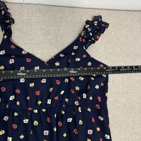 Madewell Babydoll Dress 10 Floral Navy Mini Ruffle Surplice Sleeveless Coquette - Picture 7 of 9